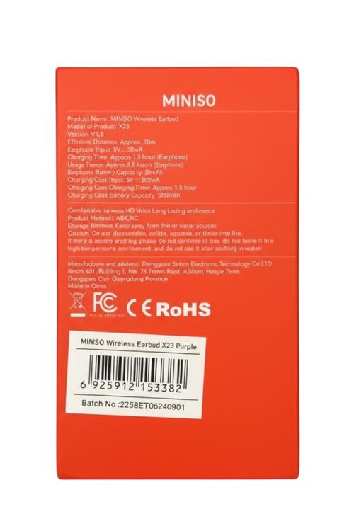 Refurbished Miniso Open Earbud Air Conduction Sports Headphones with Earhook 40 Hours of Playback Waterproof Purple X23