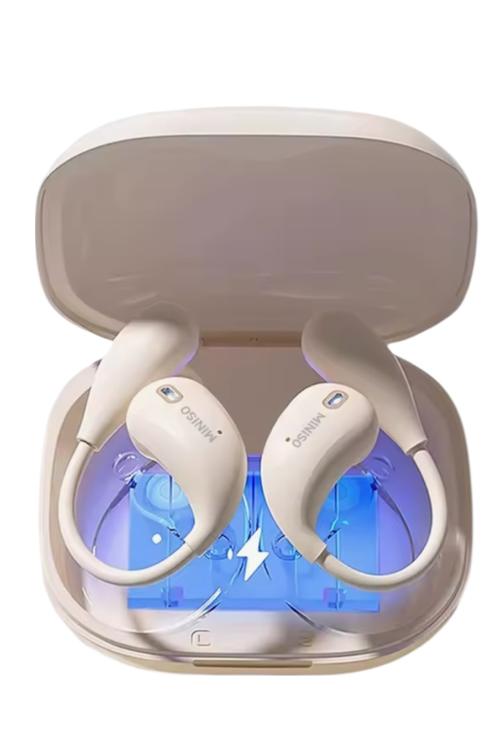 Refurbished Miniso Wireless Earbuds Bluetooth Headphones with Smart Display Charging Case, HD Voice, Comfortable Fit, Long Battery Life, Touch Control Beige M95