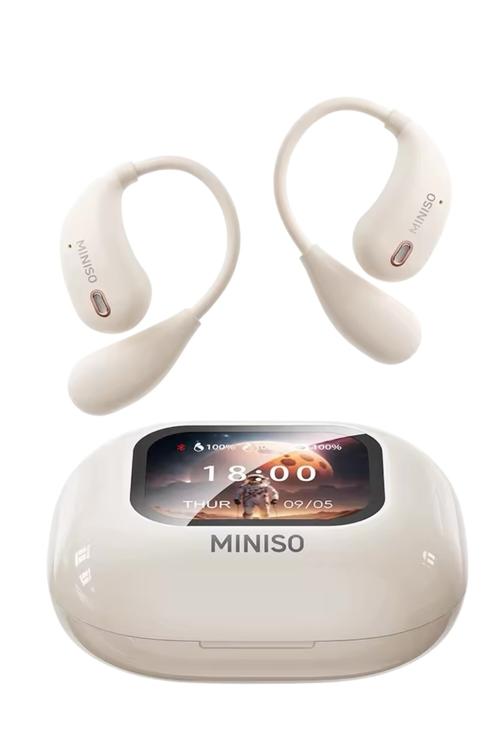 Refurbished Miniso Wireless Earbuds Bluetooth Headphones with Smart Display Charging Case, HD Voice, Comfortable Fit, Long Battery Life, Touch Control Beige M95