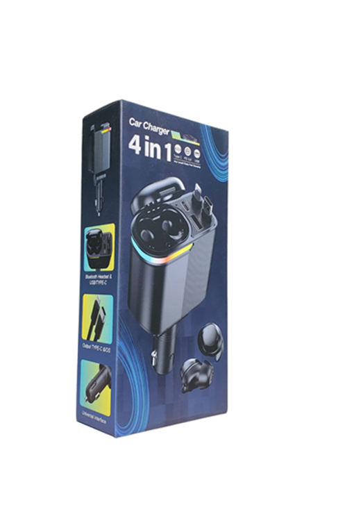 Retractable 4 In 1 Car Charger and Wireless Earphones