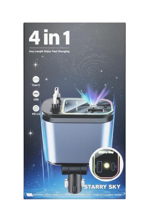 Retractable 4 in 1 Starry Sky car charger with LED lights JF006
