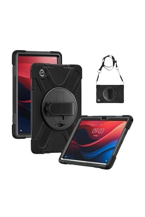 Rugged Anti-Shock Case for Tab A9+ Gen 10 with Kickstand and Hand Strap Black