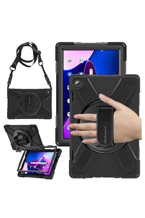 Rugged Anti-Shock Case for Tab A9+ Gen 10 with Kickstand and Hand Strap Black
