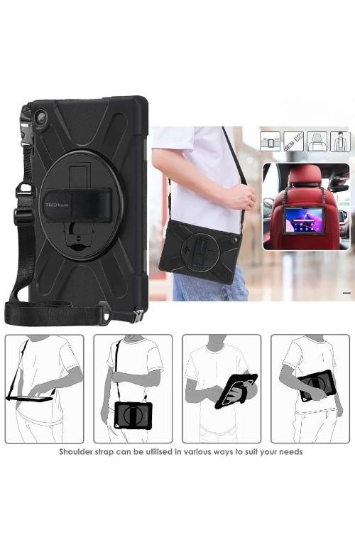 Rugged Anti-Shock Case for Tab A9+ Gen 10 with Kickstand and Hand Strap Black