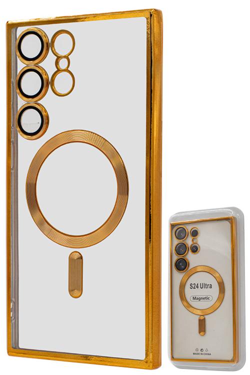 S24 Ultra TPU Case With Metallic Magnet Wholesale Gold