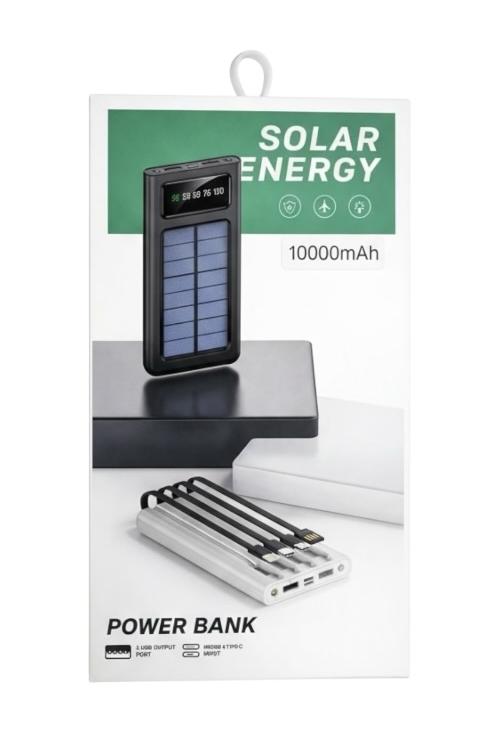 Solar Energy Solar 10000mAh Power Bank Portable Charger with Built-In Cables