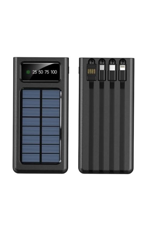 Solar Energy Solar 10000mAh Power Bank Portable Charger with Built-In Cables