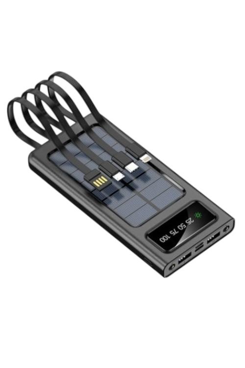 Solar Energy Solar 10000mAh Power Bank Portable Charger with Built-In Cables