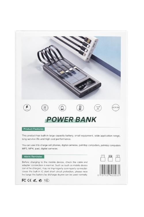 Solar Energy Solar 10000mAh Power Bank Portable Charger with Built-In Cables