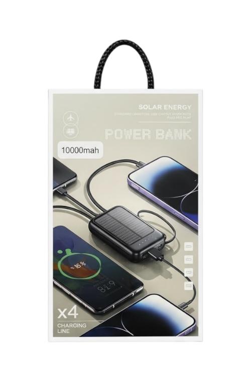Solar Power Bank 10000mAh Portable USB Charger with 4in1 Charging Cables X4