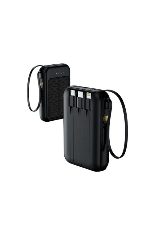 Solar Power Bank 10000mAh Portable USB Charger with 4in1 Charging Cables X4