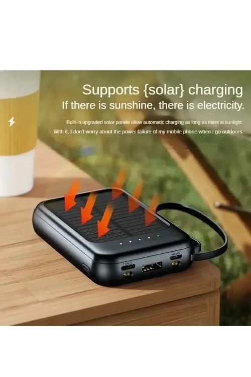 Solar Power Bank 10000mAh Portable USB Charger with 4in1 Charging Cables X4
