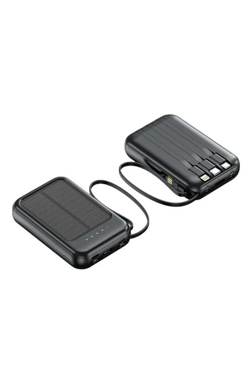 Solar Power Bank 10000mAh Portable USB Charger with 4in1 Charging Cables X4