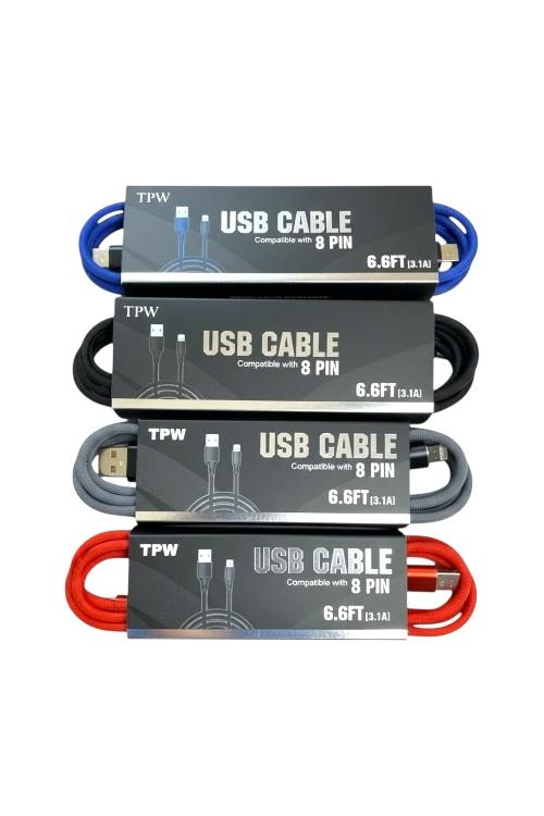 TPW USB-A to 8-Pin 6.6FT 3.1A Braided Charging Cable Black,Blue,Red,Gray TPWC47IP