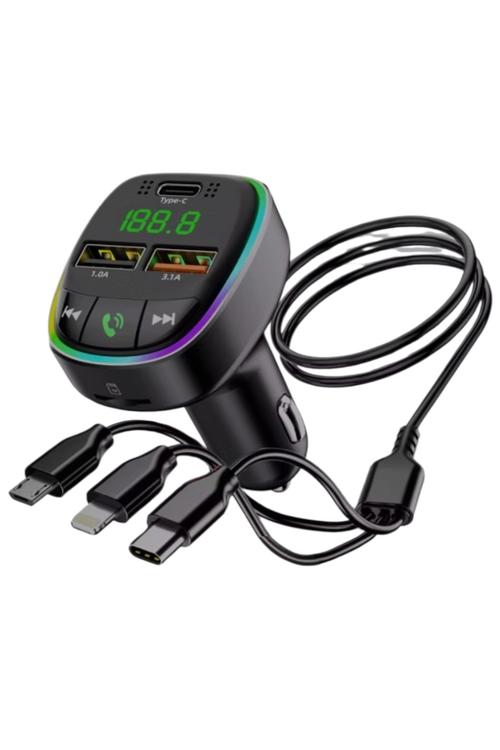 Torima 18W Fast-Charging Bluetooth Car FM Transmitter with Built-In Charging Cables G15