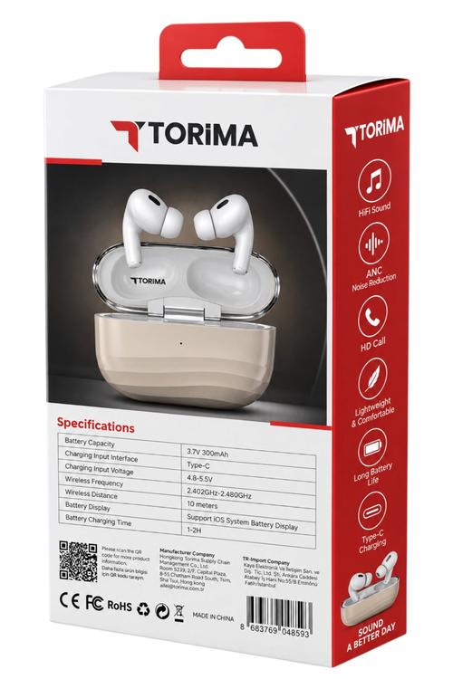 Torima ANC Wireless Earbuds with 300mAh Charging Case Beige G03