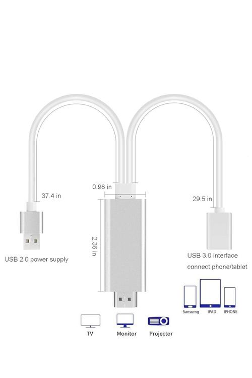 USB-C to HDMI HDTV Adapter Cable with USB 3.0 Port, 1080P HD Display Gray MW933