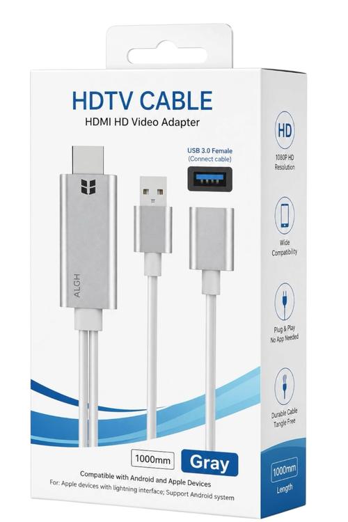 USB-C to HDMI HDTV Adapter Cable with USB 3.0 Port, 1080P HD Display Gray MW933