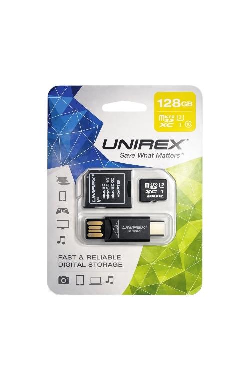 Unirex 128GB MicroSD with USB Reader and SD Adapter MTC328M