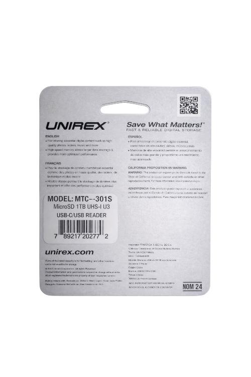 Unirex 1TB MicroSD with USB Reader and SD Adapter MTC301S