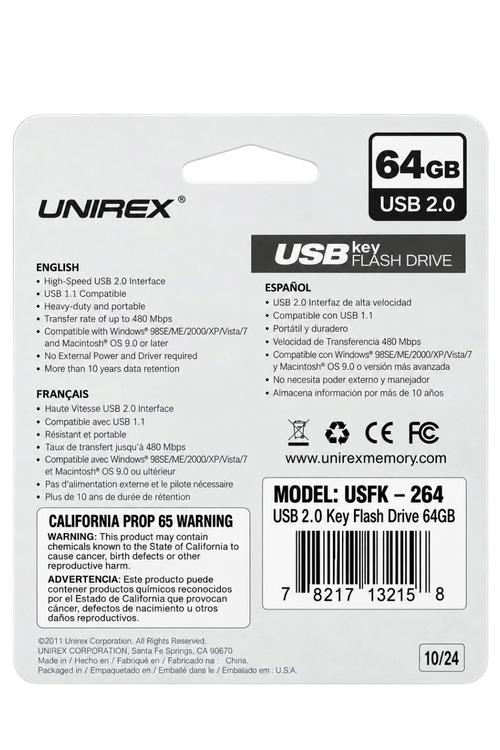 Unirex 64GB USB 2.0 Key Flash Drive USFK264 