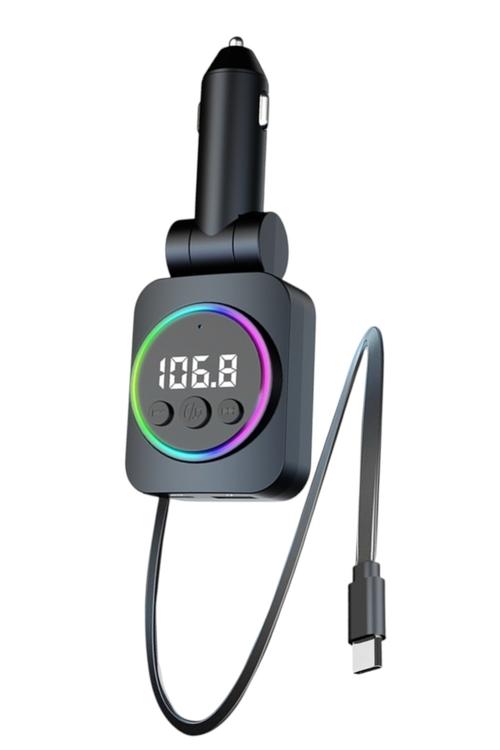 Universal 45W Car MP3 Charger with FM Transmitter, LED Display and USB-C Cable C76