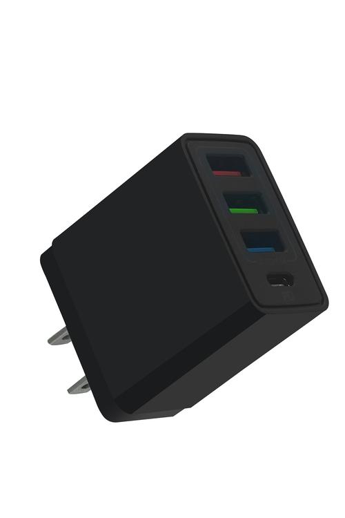 Wall Charger with 3 USB and 1 PD Port PD16 Black