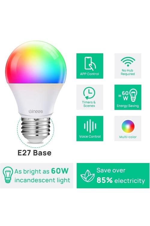 Wi-Fi Smart A19 Color Bulbs (2nd Gen), 9W 4 Pack E26