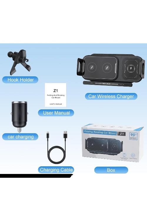 Wireless Car Charger and Folding Rotating Car Mount Z1