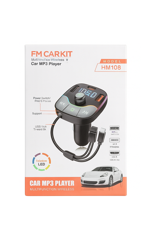 Wireless FM Transmitter with 3 Cables In 1 HM108 