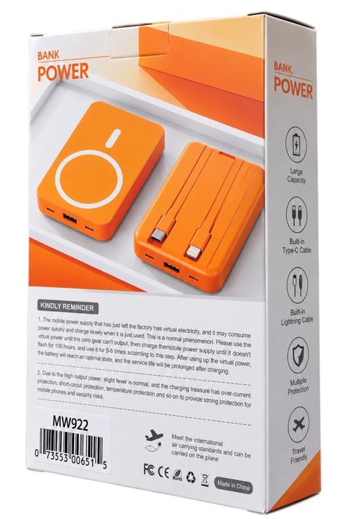Wireless Magnetic Power Bank, 10,000mAh Portable Charger Black MW922