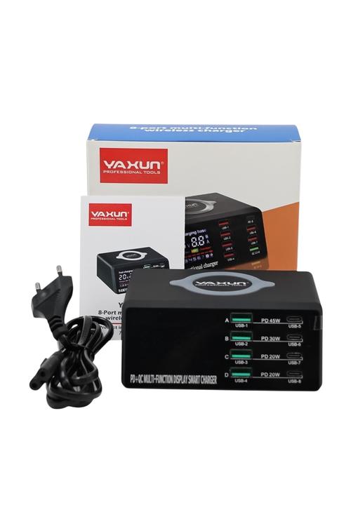 YAXUN 8-port multi-functional smart charger with a fast-charging base and wireless charging X9D