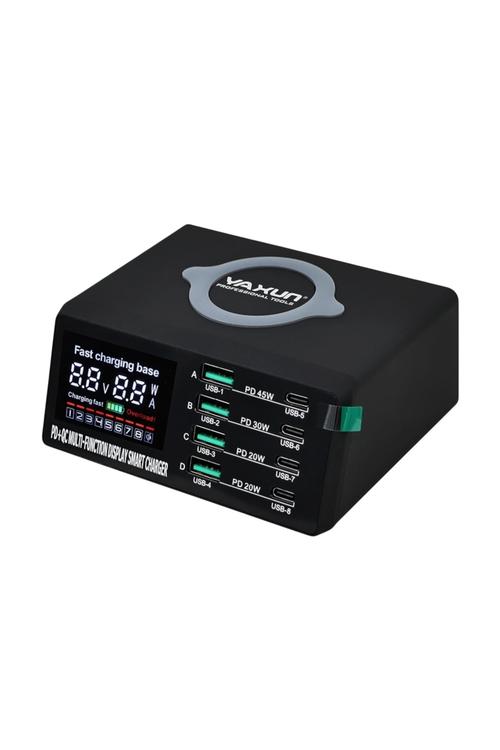 YAXUN 8-port multi-functional smart charger with a fast-charging base and wireless charging X9D