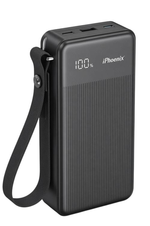iPhoenix 20,000mAh Travel Power Bank with 4in1 Cables and Digital Display Black IP210