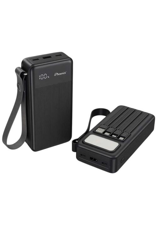 iPhoenix 20,000mAh Travel Power Bank with 4in1 Cables and Digital Display Black IP210