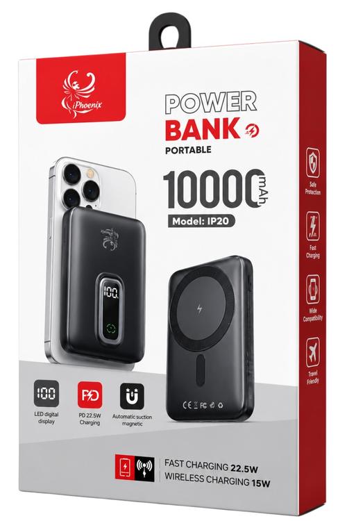 iPhoenix 10,000mAh Magnetic Power Bank with 15W Wireless Charging IP20