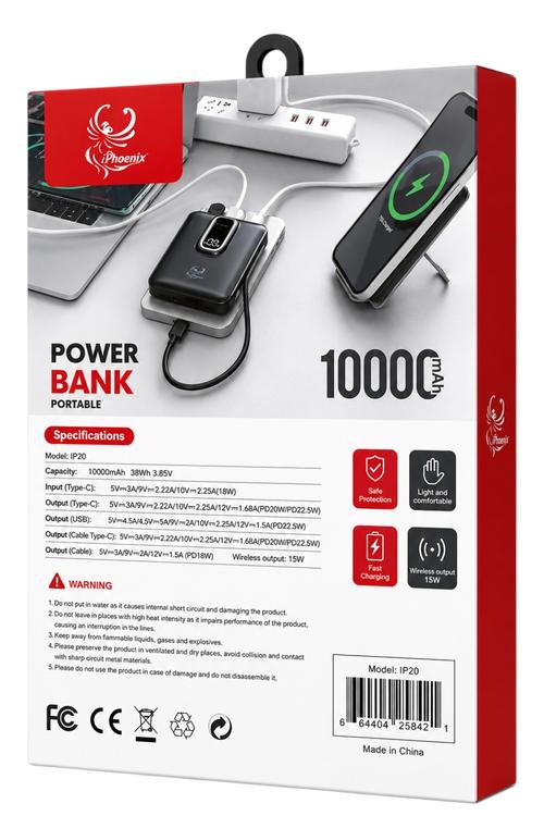 iPhoenix 10,000mAh Magnetic Power Bank with 15W Wireless Charging IP20
