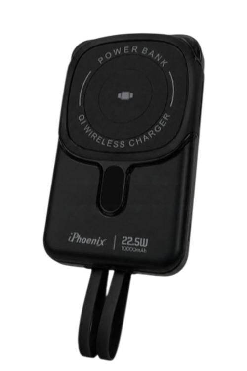 iPhoenix 10,000mAh 3in1 Magnetic Wireless Power Bank with Watch Charger and Built-In Cables Black IP11