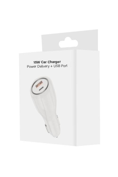 15W PD Car Charger With USB Port MW8182 WHITE