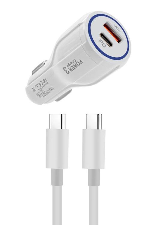 15W PD Car Combo With USB Car Charger And 3FT PD Cable MW8186 WHITE