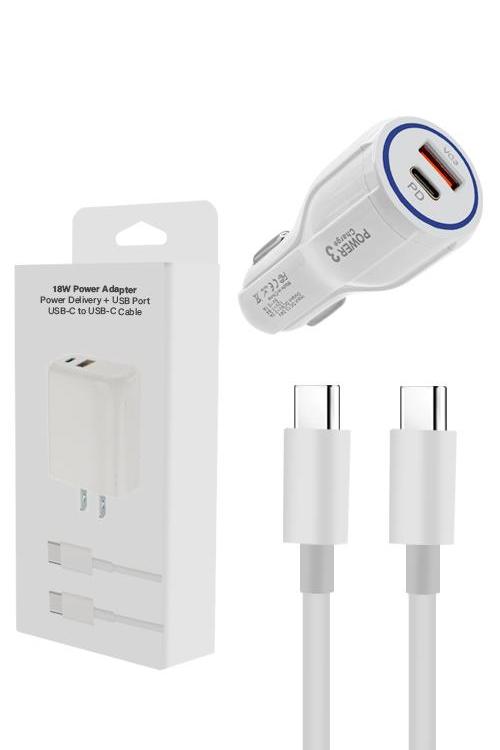 15W PD Car Combo With USB Car Charger And 3FT PD Cable MW8186 WHITE