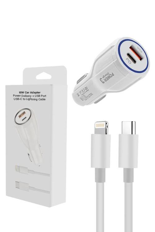 15W PD Car Combo With USB Car Charger And 3FT PD Cable MW8187 WHITE