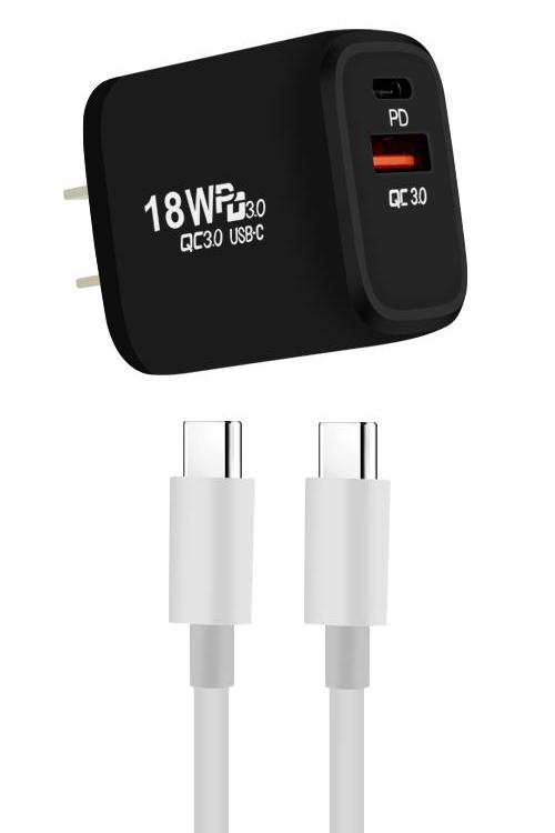 18W PD USB Wall Plug Combo With Type-C To C Cable MW8183 BLACK