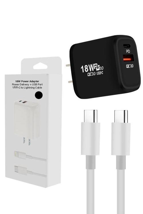 18W PD USB Wall Plug Combo With Type-C To C Cable MW8183 BLACK