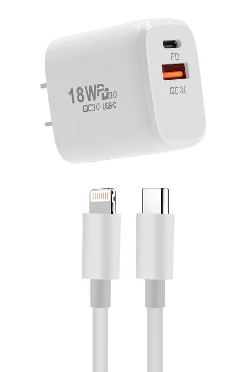 18W PD Wall Charger With USB Port And PD Cable 3FT MW8184 WHITE