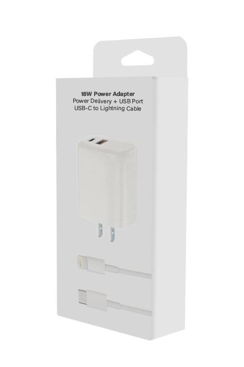 18W PD Wall Charger With USB Port And PD Cable 3FT MW8184 WHITE