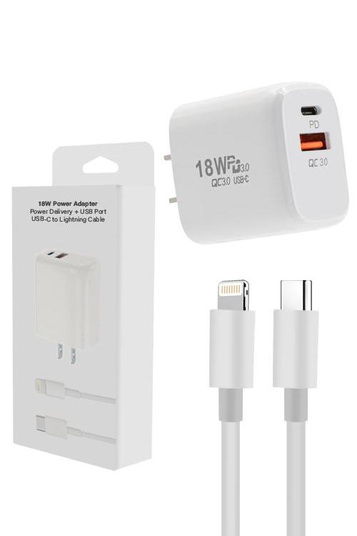 18W PD Wall Charger With USB Port And PD Cable 3FT MW8184 WHITE