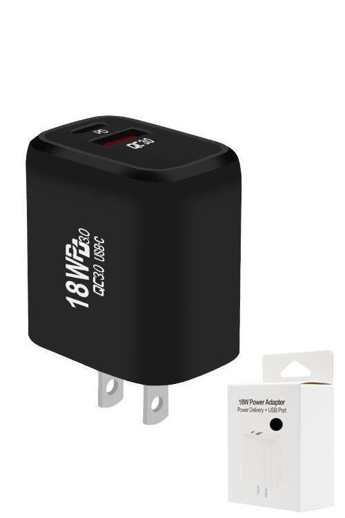 18W PD Wall Charger With USB Port MW8185 BLACK