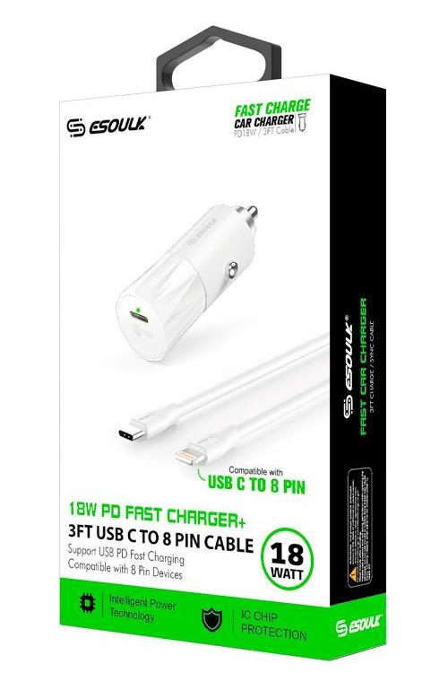 Esoulk 18W PD Car Combo With 3FT Lightning To Type C Cable EC36CL