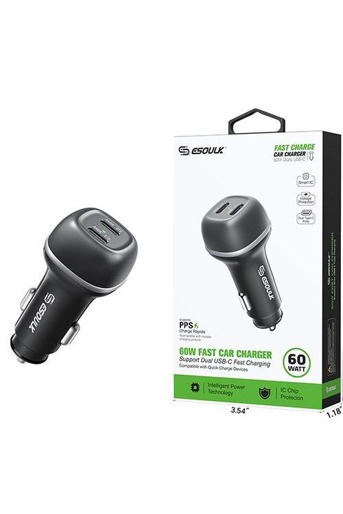 Esoulk 60W PD Dual USB-C Car Charging Plug EK2004BK